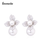 Eternelle&Rasine法國永恒時(shí)尚氣質(zhì)耳釘耳環(huán)花朵耳飾鑲鉆耳墜簡約生日禮物 銀色
