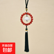 水晶蓮花汽車(chē)掛件個(gè)性南瓜圈串珠平安鎖吊墜流蘇掛飾裝飾飾品 白色蓮花(墨綠流蘇)