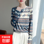 油畫(huà)風(fēng)復古寬松套頭針織衫2025秋季薄款長(cháng)袖上衣打底衫/RWM101-X 西部圖騰 XL 130-150斤