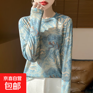 2025春季新款時(shí)尚印花圓領(lǐng)長(cháng)袖T恤上衣寬松上衣針織打底/ZH506-X 水云藍 L