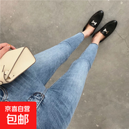 2025年春季藍灰色新款鉛筆彈力小腳毛邊小腳牛仔褲女高腰百搭九分 350淺藍色 29