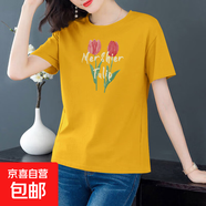 純棉短袖t恤女裝夏季寬松顯瘦圓領(lǐng)半袖打底體恤衫學(xué)生百搭上衣604 姜黃郁金香 L 【建議100-115斤】