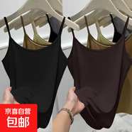 夏季新款寬松大碼胖mm內搭上衣服雪花棉打底小背心冰絲V領(lǐng)吊帶女 K27-黑色+深咖色 2XL 建議130-140斤