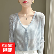 2025春季新款休閑洋氣圓領(lǐng)針織無(wú)袖T恤女百搭外穿開(kāi)衫/HY125一X 天藍色 M （95-110斤）