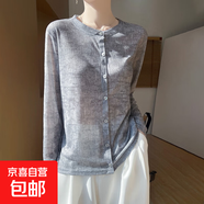 2025春夏圓領(lǐng)針織開(kāi)衫女新款外搭空調衫毛衣外套/RWM14-X 銀線(xiàn)灰 L 105-120斤