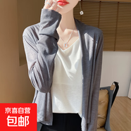 2025秋季新款防曬無(wú)扣開(kāi)衫女中款針織V領(lǐng)寬松休閑薄外套/RWM23-X 銀霧灰 L 80-120斤