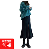 黑色牛仔魚(yú)尾裙女秋冬季2025新款a字修身包臀長(cháng)裙半身裙 藍色 XL