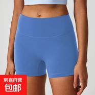 高彈磨毛女士三分瑜伽褲運動(dòng)短褲健身跑步高腰蜜桃臀騎行訓練褲 天藍/Light blue S