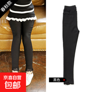 清倉女童打底褲春秋款蕾絲邊修身鉛筆褲女孩休閑洋氣小腳褲中大童 黑色 120