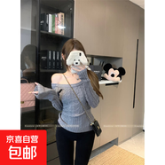 春冬復古小眾麻花修身露肩打底毛衣女時(shí)尚辣妹純色斜肩女裝上衣潮 灰色 均碼