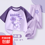 女童運動(dòng)套裝2025新款洋氣時(shí)髦短袖兒童休閑夏季大童夏裝女孩衣服 羅蘭兔葡萄紫+羅蘭K香芋紫 160