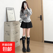 2025年秋冬高腰顯瘦A字毛呢加厚jk半身裙子百褶純色休閑風(fēng)短裙女 黑色 XL
