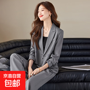 灰色西裝外套女2025新款春秋高級感氣質(zhì)小個(gè)子短款西服套裝兩件套 灰色（單件外套） M
