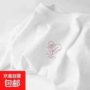 短袖t恤女春夏季2025韓系220克純棉體恤寬松大碼半袖上衣 1994白色 玫瑰線(xiàn)條粉 2XL