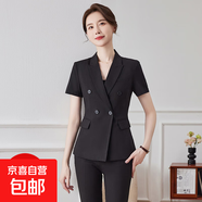 夏季短袖西裝套裝女薄款小個(gè)子職業(yè)正裝珠寶店工裝酒店經(jīng)理工作服 黑色 西裝（JY6501） XL