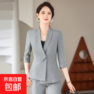 職業(yè)西裝套裝裙女2025新款夏季七分袖薄款西服酒店經(jīng)理前臺工作服 灰色外套+536#西褲 S