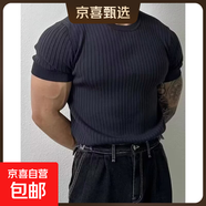 POLO衫翻領(lǐng)V領(lǐng)海鷗領(lǐng)針織短袖男麻花老錢(qián)風(fēng)冰絲透氣 B06藍色 2XL 身高(CM):178-184 體重(KG):70-75