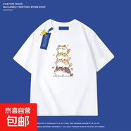100%純棉短袖t恤男2025夏季寬松半袖學(xué)生情侶裝可愛(ài)貓咪印花體恤 白色-四只小貓 L