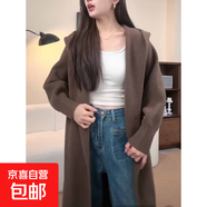 秋冬新連帽毛衣開(kāi)衫女中長(cháng)款慵懶風(fēng)高級感蝙蝠袖針織大衣加厚外套 咖啡色  均碼