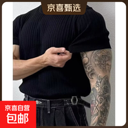 POLO衫翻領(lǐng)V領(lǐng)海鷗領(lǐng)針織短袖男麻花老錢(qián)風(fēng)冰絲透氣 B06黑色 M 身高(CM):165-172體重(KG):47-55