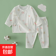 嬰兒夏天衣服套裝0到3個(gè)月新生寶寶夏季薄款分體兩件52碼初生夏裝 H51101A蘋(píng)果小熊 66