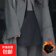 灰色毛呢半身裙女春秋冬2025新款高腰顯瘦小個(gè)子加厚a字包臀短裙 加絨款-灰色 XL  115-125斤