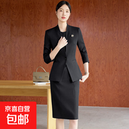 無(wú)領(lǐng)西裝外套女春秋2025新款職業(yè)正裝氣質(zhì)收腰高端連衣裙西服套裝 黑色外套+901#連衣裙 3XL