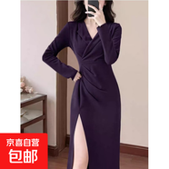 收腰顯瘦法式氣質(zhì)高級感連衣裙2026春新款包臀開(kāi)叉長(cháng)裙子1895LYT 深紫色 L   【110-120斤】