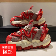 品牌舒天男鞋透氣原創(chuàng  )設計青年休閑跑步運動(dòng)強化網(wǎng)紅潮牌老爹鞋 主圖休閑款紅灰 單層 41