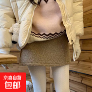 米白色羊羔毛絨氣質(zhì)包臀半身裙女秋冬新款高腰休閑小個(gè)子a字短裙 卡其色 S  85-95斤