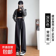 窄版闊腿褲女2025新款秋冬季加絨直筒運動(dòng)褲子加厚羊羔絨灰色衛褲 【春秋】深灰-常規款 M  適合（91-105）斤