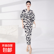 褶皺連衣裙春夏女設計感大碼洋裝不規則褶皺寬松顯瘦法式裙子 黑花 均碼