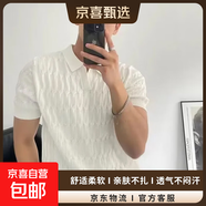 POLO衫翻領(lǐng)V領(lǐng)海鷗領(lǐng)針織短袖男麻花老錢(qián)風(fēng)冰絲透氣 B07白色 L  身高(CM):172-176體重(KG):55-65