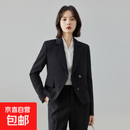 面試正裝短款西裝套裝女職業(yè)氣質(zhì)通勤職場(chǎng)教師穿搭小個(gè)子西服外套 黑色外套+直筒褲 M (建議88-98斤左右)