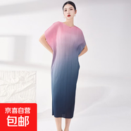 三宅連衣裙女蝙蝠袖氣質(zhì)高端時(shí)尚漸變圓領(lǐng)短袖寬松顯瘦裙子潮 紅花 均碼