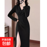 收腰顯瘦法式氣質(zhì)高級感連衣裙2026春新款包臀開(kāi)叉長(cháng)裙子1895LYT 黑色 2XL 【130-145斤】