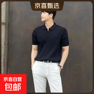 POLO衫翻領(lǐng)V領(lǐng)海鷗領(lǐng)針織短袖男麻花老錢(qián)風(fēng)冰絲透氣 B13黑色 M 身高(CM):165-172體重(KG):47-55