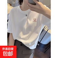 夏季新款歐貨高級感純棉短袖t恤女寬松正肩設計感獨特超好看上衣 K45-白色-X28 L 建議95-115斤