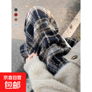 藏青色加絨格子褲子女秋冬2025新款高腰垂感闊腿褲休閑加厚毛呢褲 藏青色【常規款】春秋款 XL  適合【125-140斤】