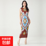 女裝氣質(zhì)高級感三宅連衣裙夏季新款中長(cháng)款一步裙無(wú)袖顯瘦直筒裙子 咖啡色 均碼