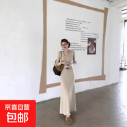 純色溫柔風(fēng)U領(lǐng)長(cháng)袖連衣裙春冬簡(jiǎn)約小眾設計感修身顯瘦A字裙長(cháng)裙女 條紋 均碼