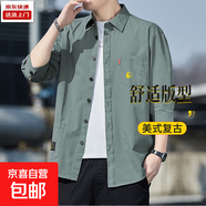 工裝七分袖襯衫新款外套韓版潮流工裝外套男裝慵懶風(fēng)百搭上衣男 704綠色 2XL