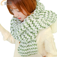 士丹熊保暖圍巾 女加長(cháng)加厚 韓版冬季新款情侶圍脖針織毛線(xiàn)披肩兩用 白青色