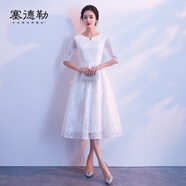 塞德勒晚禮服女2025新款生日宴會(huì)端莊大氣優(yōu)雅敬酒禮服秋季伴娘服白色 白色 M