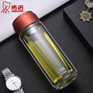 希諾（heenoor）雙層玻璃杯男女士大容量耐熱水晶泡茶杯高檔便攜帶提環(huán)濾網(wǎng)水杯子