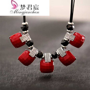 夢君宸裝飾毛衣鏈短款時(shí)尚夸張項(xiàng)鏈韓國衣服配飾女復(fù)古掛件飾品 m121五個(gè)紅色方塊