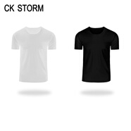 CK STORM 男士短袖打底衫冰絲2件裝U領(lǐng)T恤無痕速干一片式運動汗衫男式上衣 黑+白 L