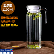 樂美雅冷水壺玻璃大容量家用涼水壺扎壺鴨嘴壺果汁壺飲料壺 豎條壺1100ml