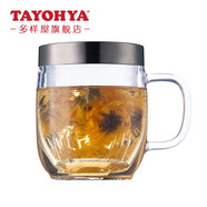 多樣屋耐熱玻璃杯茶隔茶水分離杯帶把杯辦公室家用學(xué)生玻璃水杯過(guò)濾泡茶 睿派 410ml