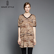 名師路品牌女裝冬裝毛衣中長(cháng)款套頭中袖寬松豹紋V領(lǐng)腰帶搭配休閑針織衫 4W63501淺咖啡73 L